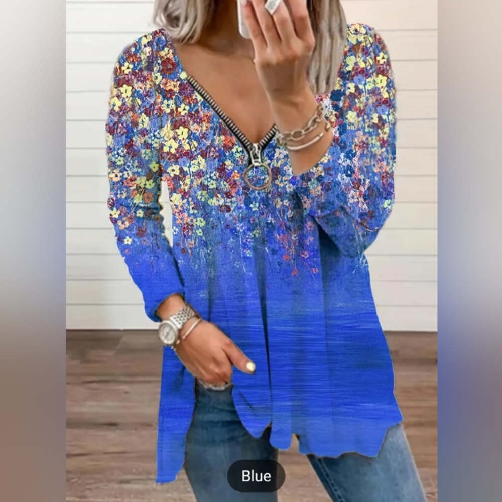 blue women's 2XL floral print blouse new in package never used